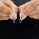 Rosec Jewels-Natural Amethyst Solitaire Drop Earrings with Diamond