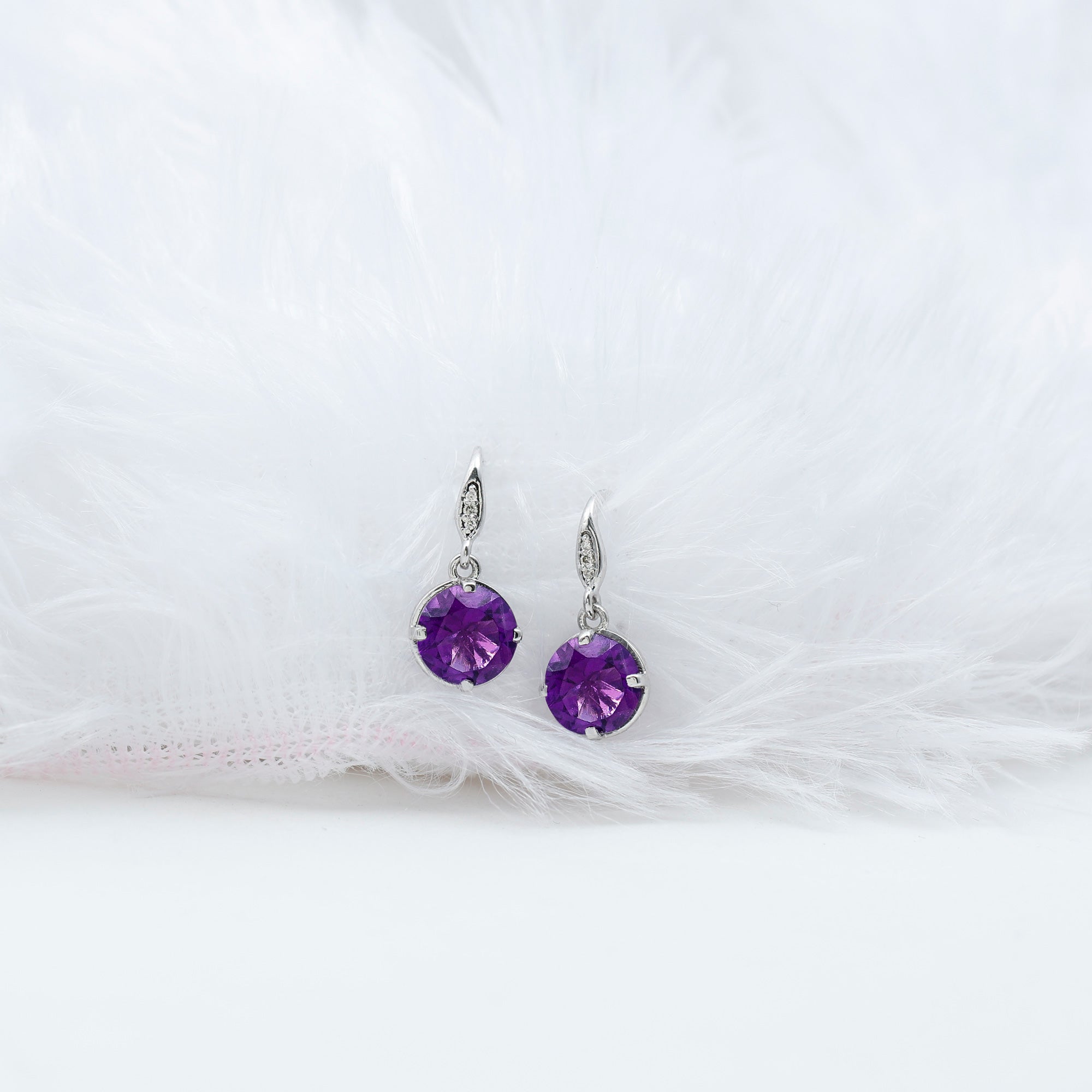 Rosec Jewels-Natural Amethyst Solitaire Drop Earrings with Diamond