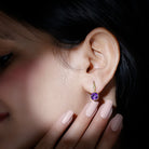 Rosec Jewels-Natural Amethyst Solitaire Drop Earrings with Diamond