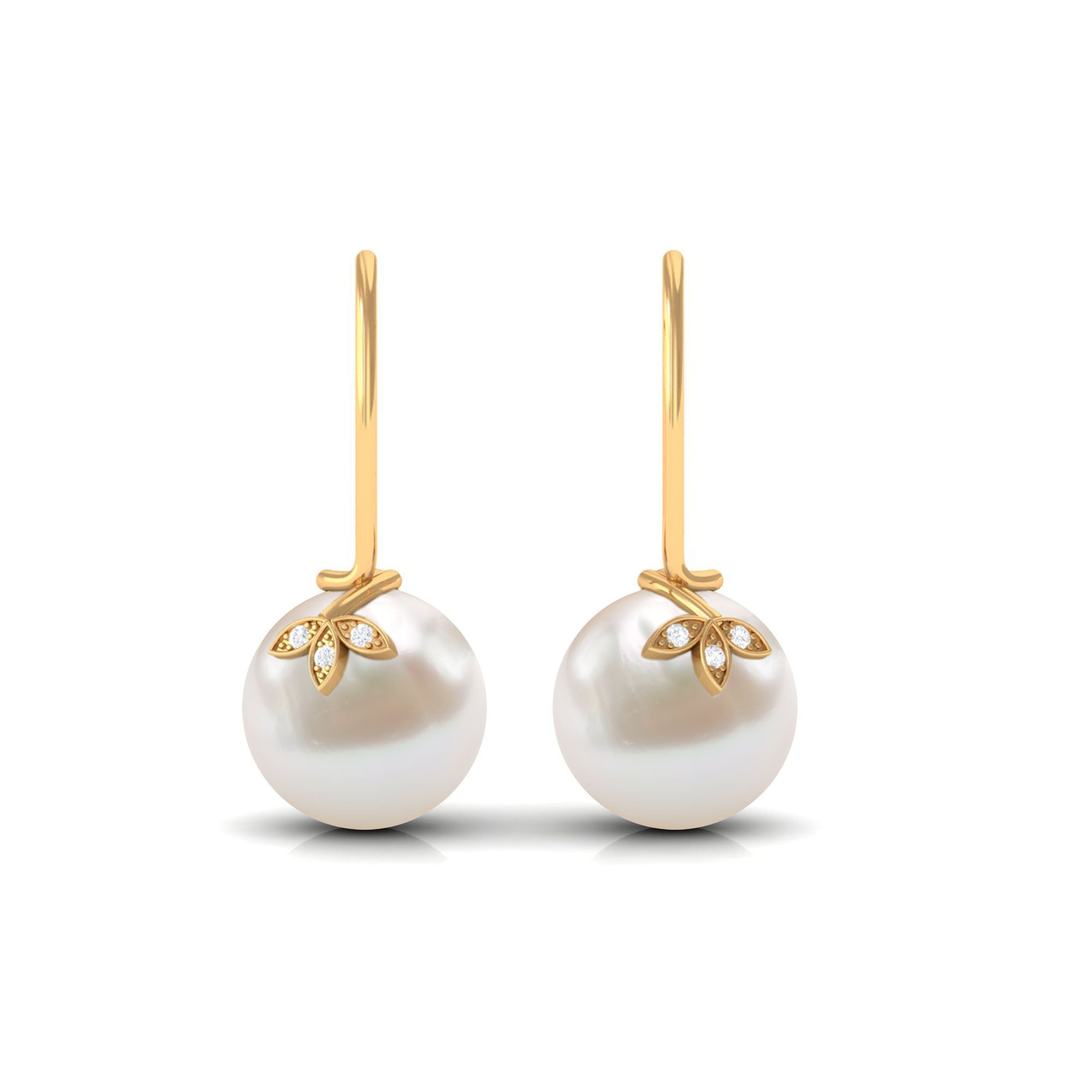 Designer Freshwater Pearl and Diamond Drop Earrings with Fish Hook Freshwater Pearl - ( AAA ) - Quality - Rosec Jewels