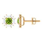 Contemporary Peridot Stud Earrings with Diamond Halo Peridot - ( AAA ) - Quality - Rosec Jewels