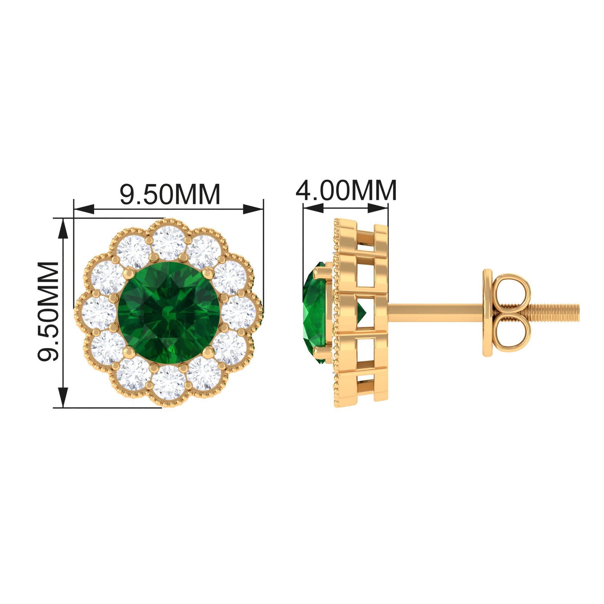 Lab Created Emerald Floral Halo Stud Earrings with Diamond Lab Created Emerald - ( AAAA ) - Quality - Rosec Jewels