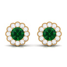 Lab Created Emerald Floral Halo Stud Earrings with Diamond Lab Created Emerald - ( AAAA ) - Quality - Rosec Jewels