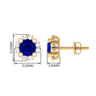 Designer Created Blue Sapphire and Diamond Halo Stud Earrings Lab Created Blue Sapphire - ( AAAA ) - Quality - Rosec Jewels