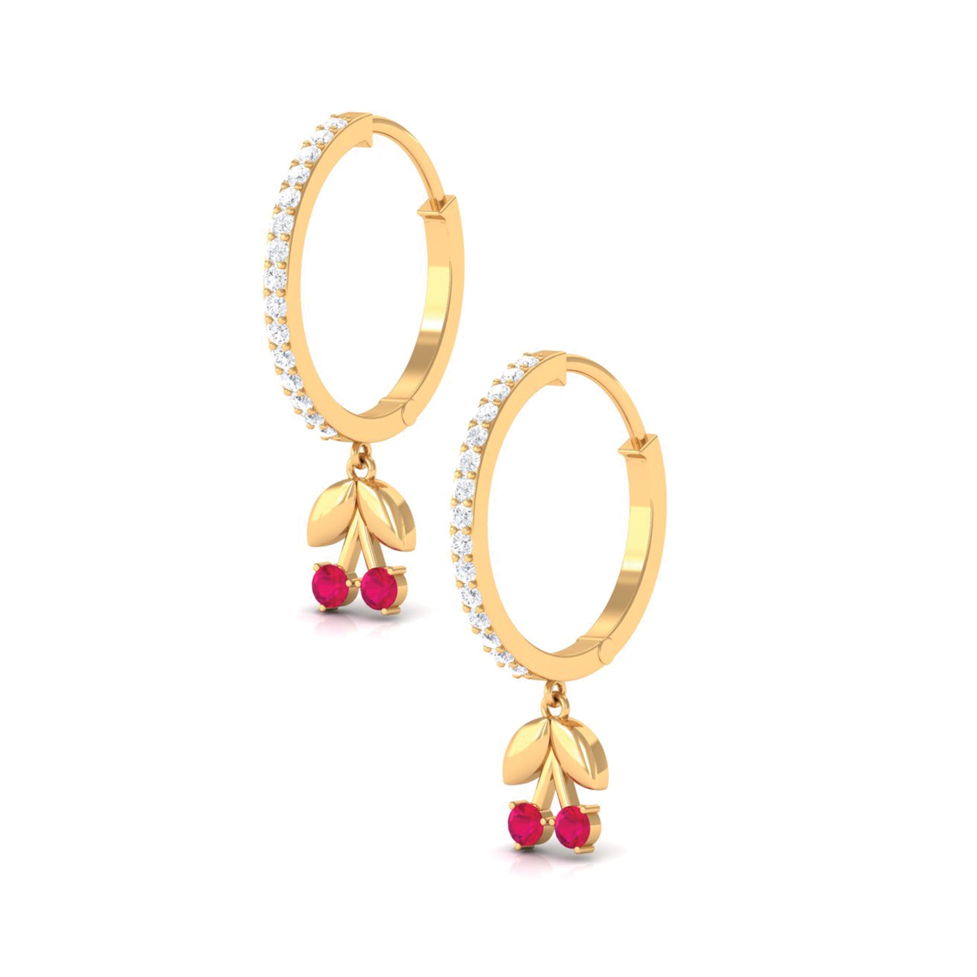 Ruby and Diamond Cherry Hoop Earrings Ruby - ( AAA ) - Quality - Rosec Jewels