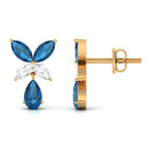 London Blue Topaz and Moissanite Flower Drop Earrings London Blue Topaz - ( AAA ) - Quality - Rosec Jewels