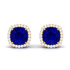 Created Blue Sapphire Stud Earrings with Diamond Halo Lab Created Blue Sapphire - ( AAAA ) - Quality - Rosec Jewels