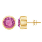 1.5 CT Round Pink Tourmaline Solitaire Stud Earrings in Bezel Setting Pink Tourmaline - ( AAA ) - Quality - Rosec Jewels