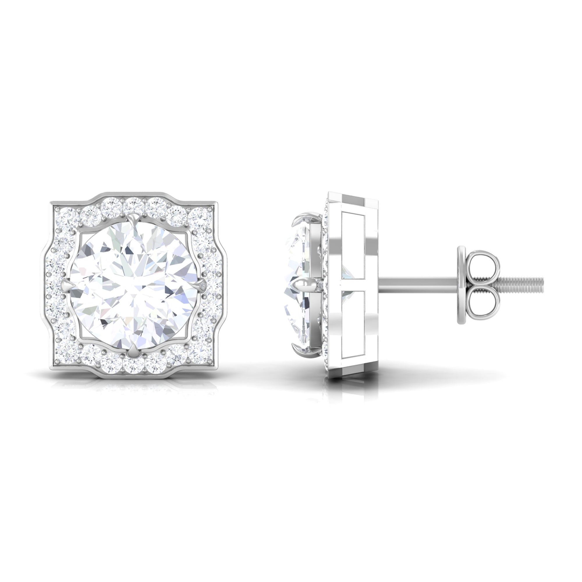 3.75 CT Moissanite Vintage Inspired Halo Stud Earrings Moissanite - ( D-VS1 ) - Color and Clarity - Rosec Jewels