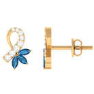 Floral Inspired London Blue Topaz and Diamond Stud Earrings London Blue Topaz - ( AAA ) - Quality - Rosec Jewels