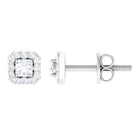 Vintage Inspired Cubic Zirconia Stud Earrings with Halo Zircon - ( AAAA ) - Quality - Rosec Jewels