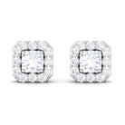 Vintage Inspired Cubic Zirconia Stud Earrings with Halo Zircon - ( AAAA ) - Quality - Rosec Jewels