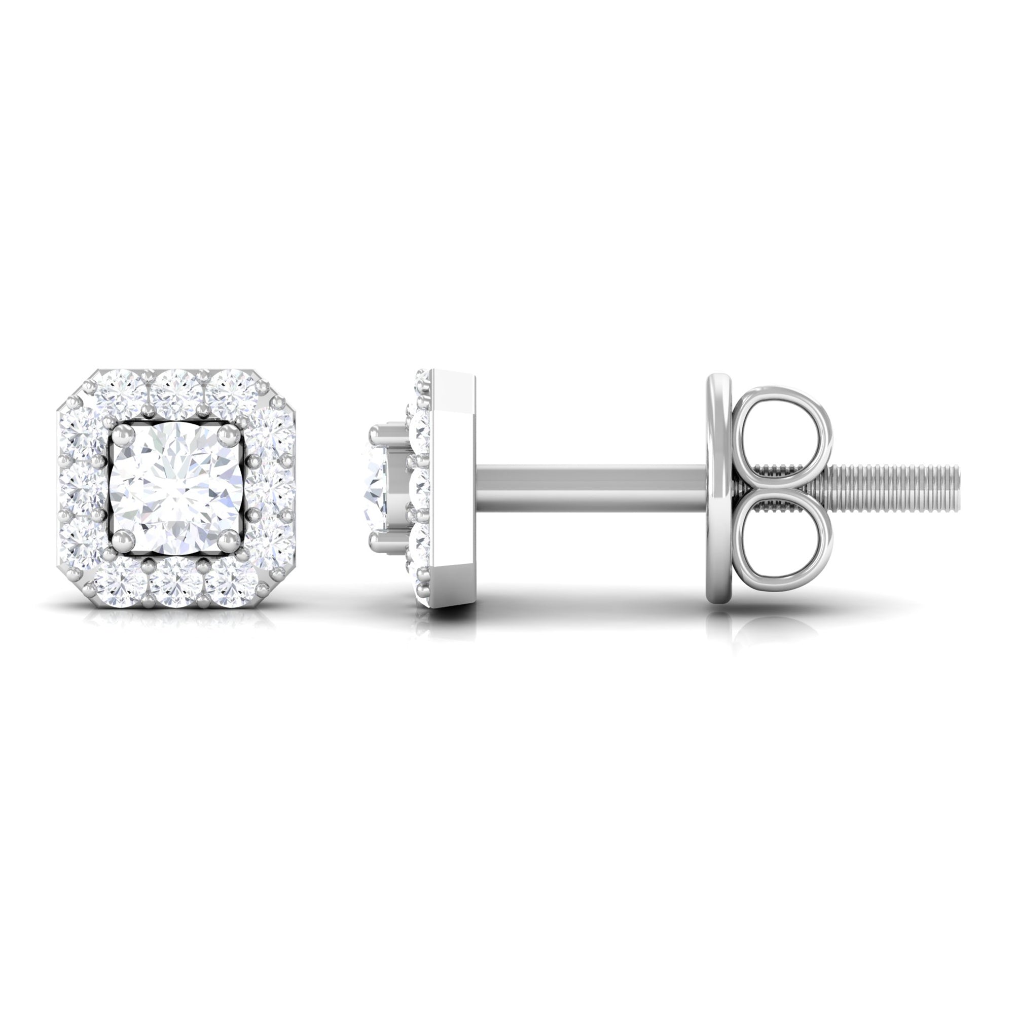 Vintage Inspired Cubic Zirconia Stud Earrings with Halo Zircon - ( AAAA ) - Quality - Rosec Jewels