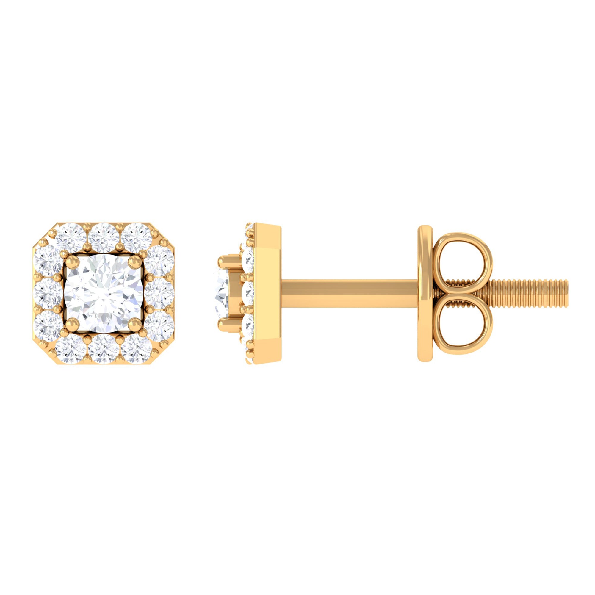 Vintage Inspired Cubic Zirconia Stud Earrings with Halo Zircon - ( AAAA ) - Quality - Rosec Jewels