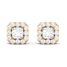 Vintage Inspired Cubic Zirconia Stud Earrings with Halo Zircon - ( AAAA ) - Quality - Rosec Jewels