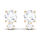 Round Zircon Two Stone Stud Earrings in Gold Zircon - ( AAAA ) - Quality - Rosec Jewels