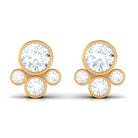 Bezel Set Cluster Stud Earrings with Round Zircon Zircon - ( AAAA ) - Quality - Rosec Jewels