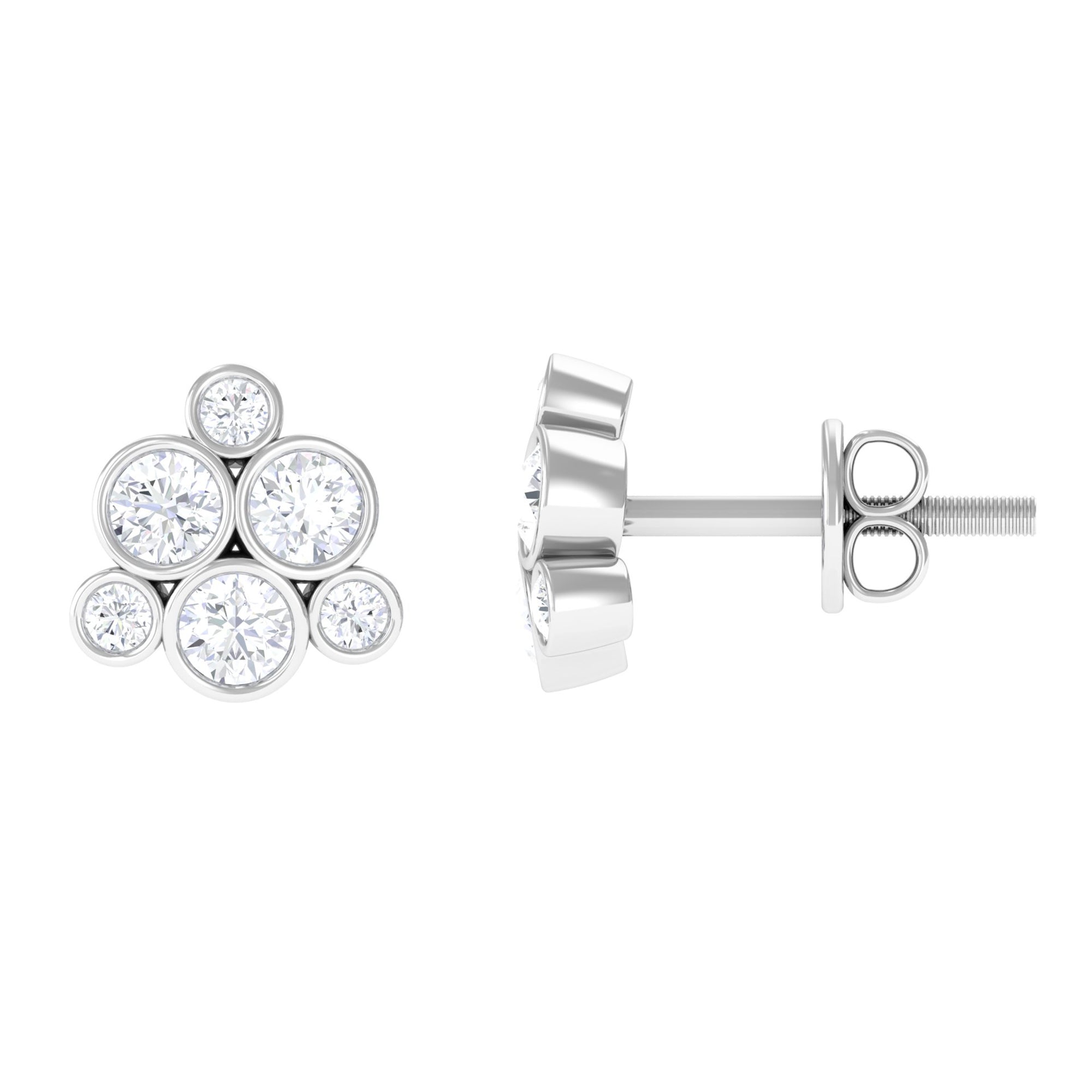 Cluster Stud Earrings with Bezel Set Round Cut Cubic Zirconia Zircon - ( AAAA ) - Quality - Rosec Jewels