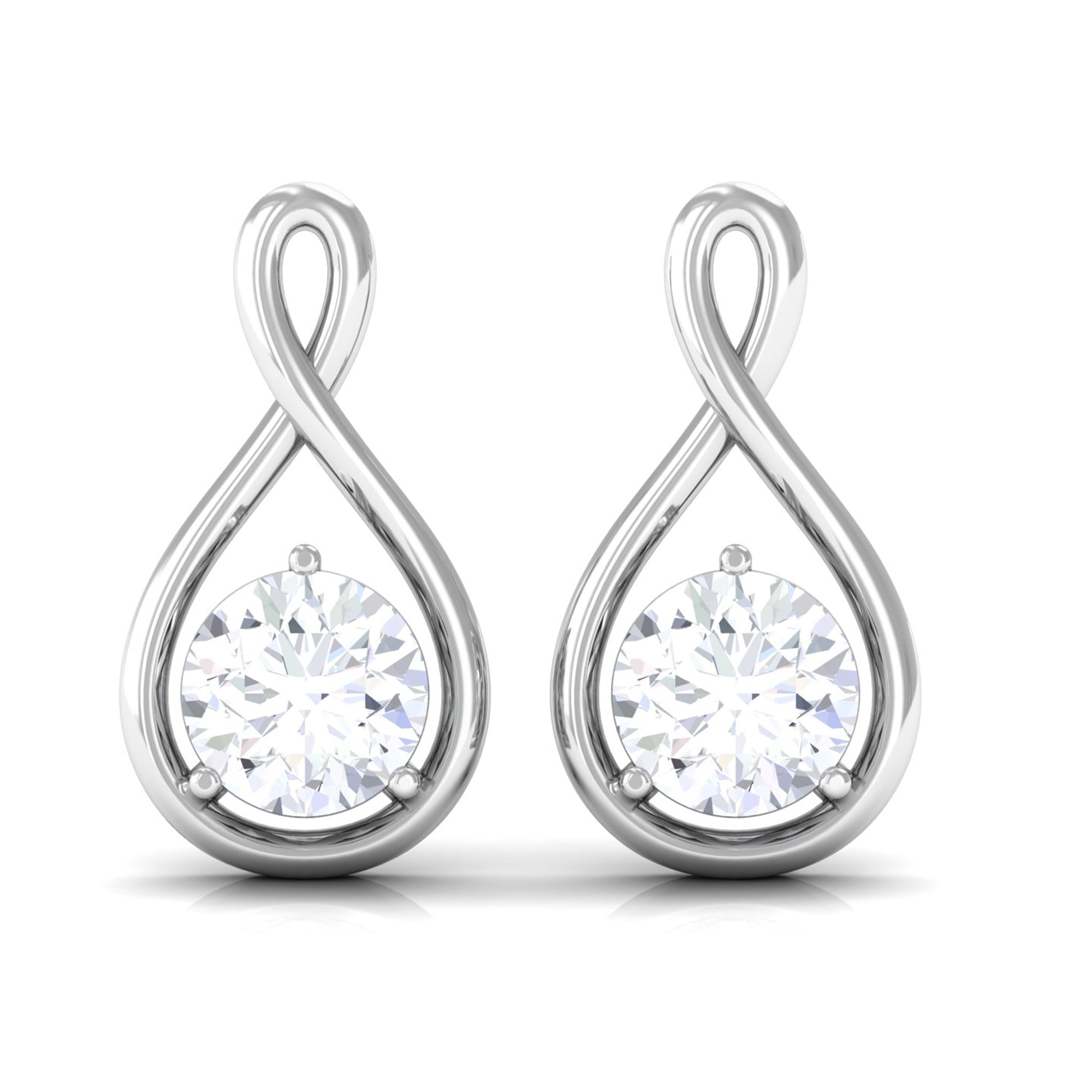 Round Simulated Diamond Gold Teardrop Stud Earrings Zircon - ( AAAA ) - Quality - Rosec Jewels