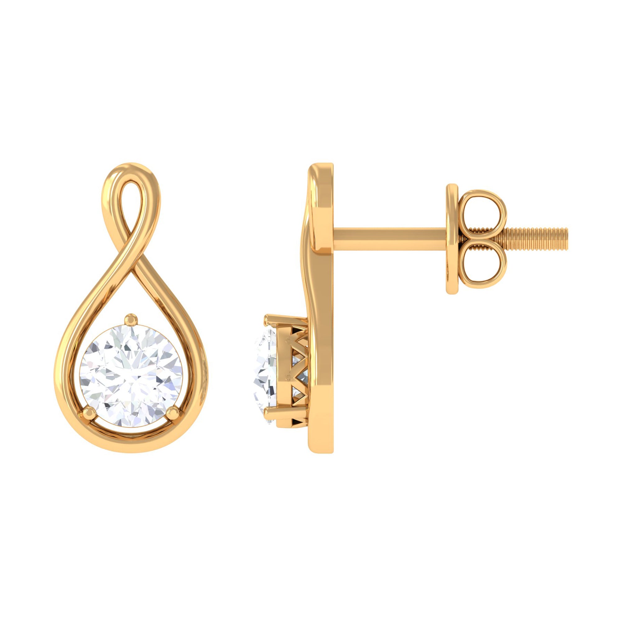 Round Simulated Diamond Gold Teardrop Stud Earrings Zircon - ( AAAA ) - Quality - Rosec Jewels