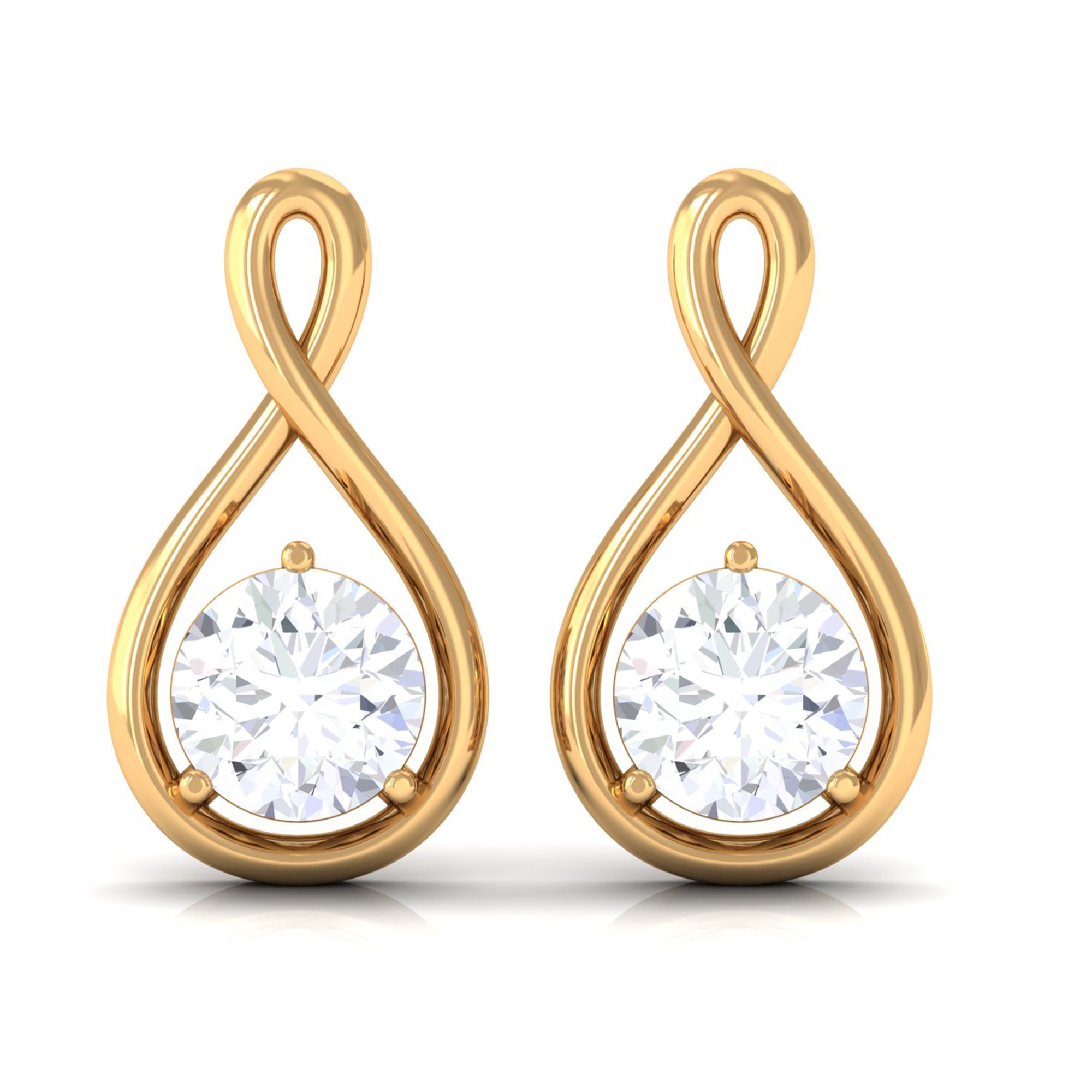 Round Simulated Diamond Gold Teardrop Stud Earrings Zircon - ( AAAA ) - Quality - Rosec Jewels