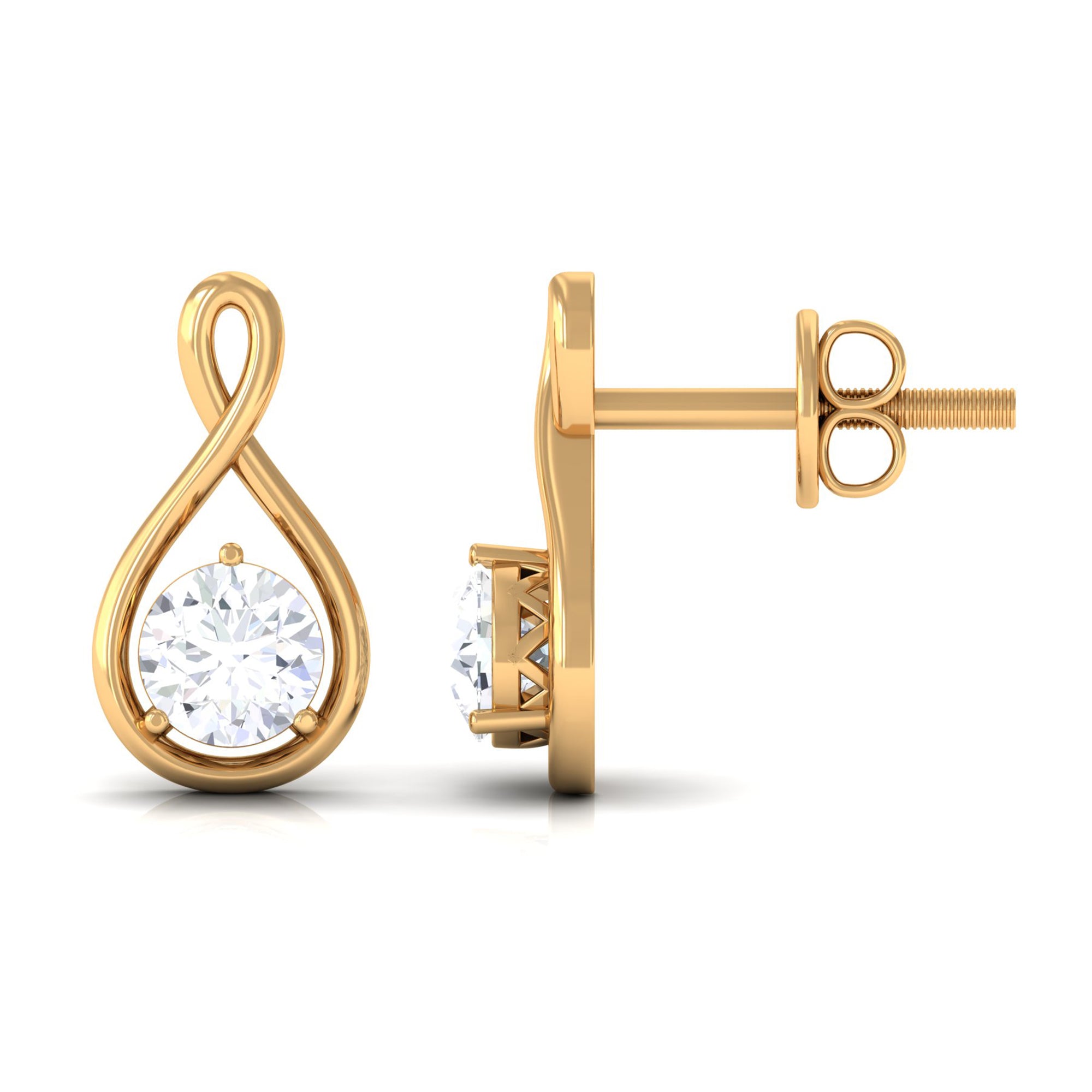 Round Simulated Diamond Gold Teardrop Stud Earrings Zircon - ( AAAA ) - Quality - Rosec Jewels