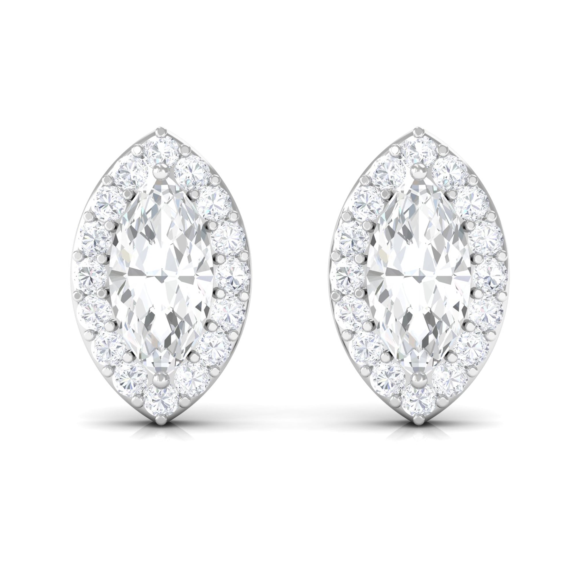 Marquise Halo Stud Earrings with Cubic Zirconia Zircon - ( AAAA ) - Quality - Rosec Jewels