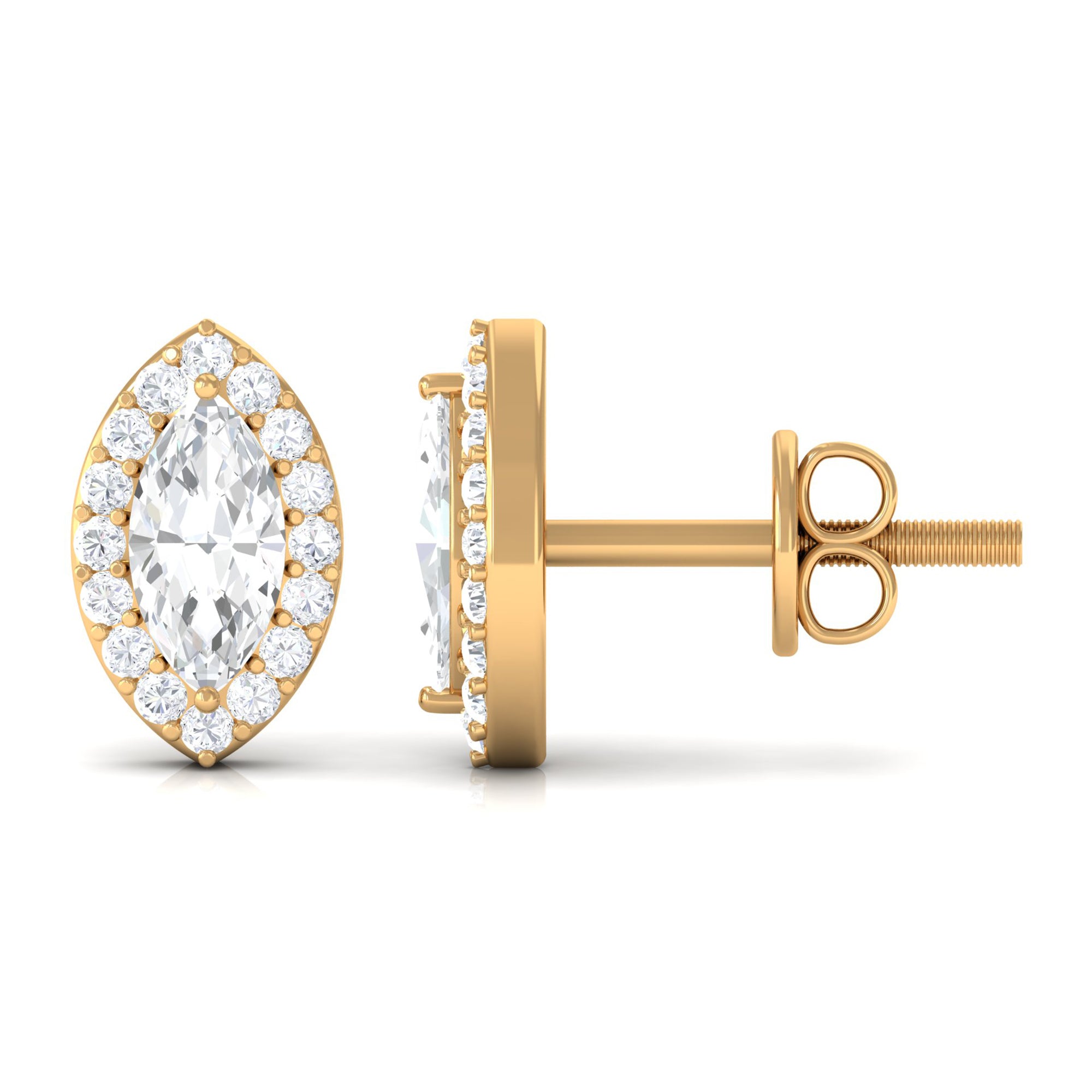 Marquise Halo Stud Earrings with Cubic Zirconia Zircon - ( AAAA ) - Quality - Rosec Jewels