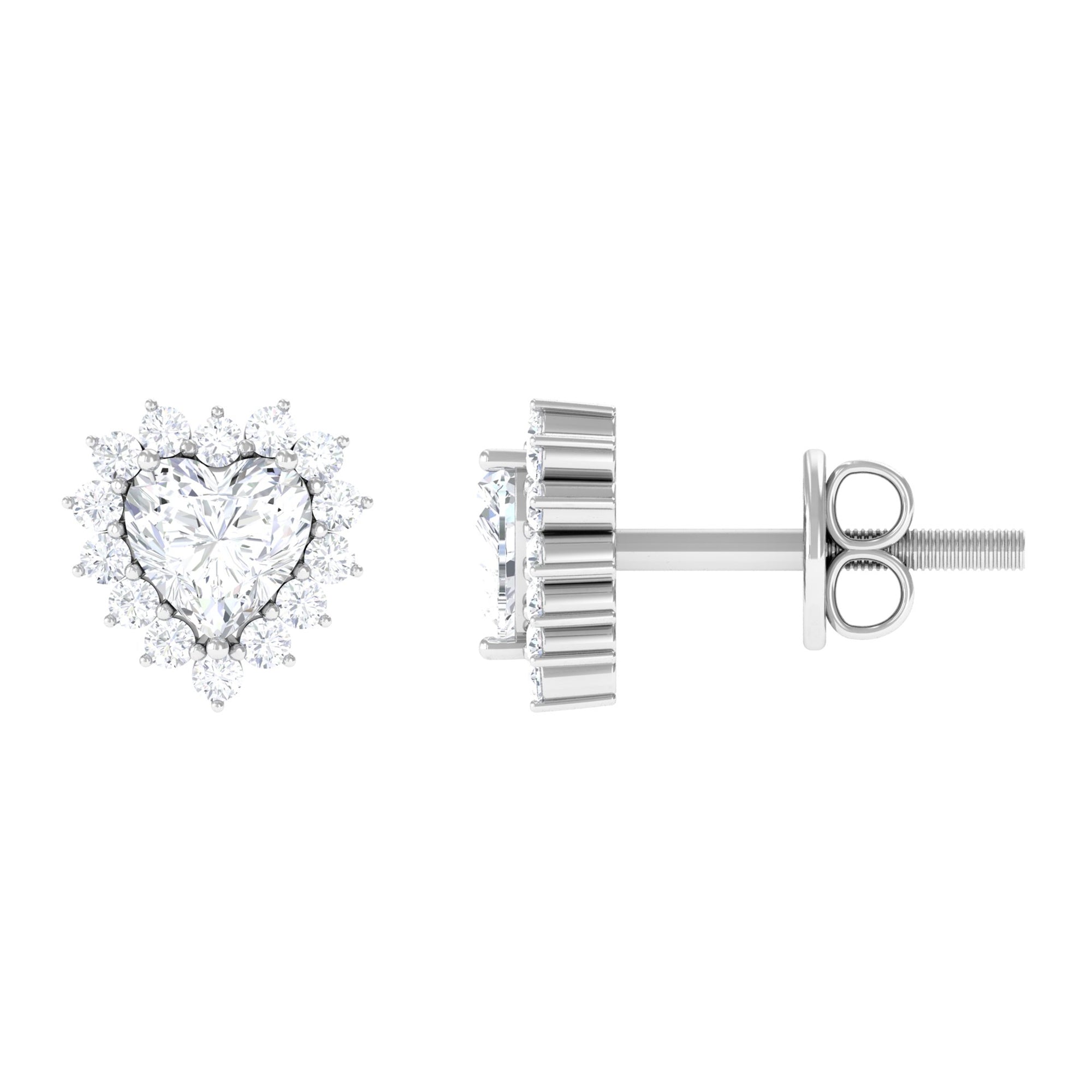 Heart Shape Cubic Zirconia Halo Stud Earrings Zircon - ( AAAA ) - Quality - Rosec Jewels