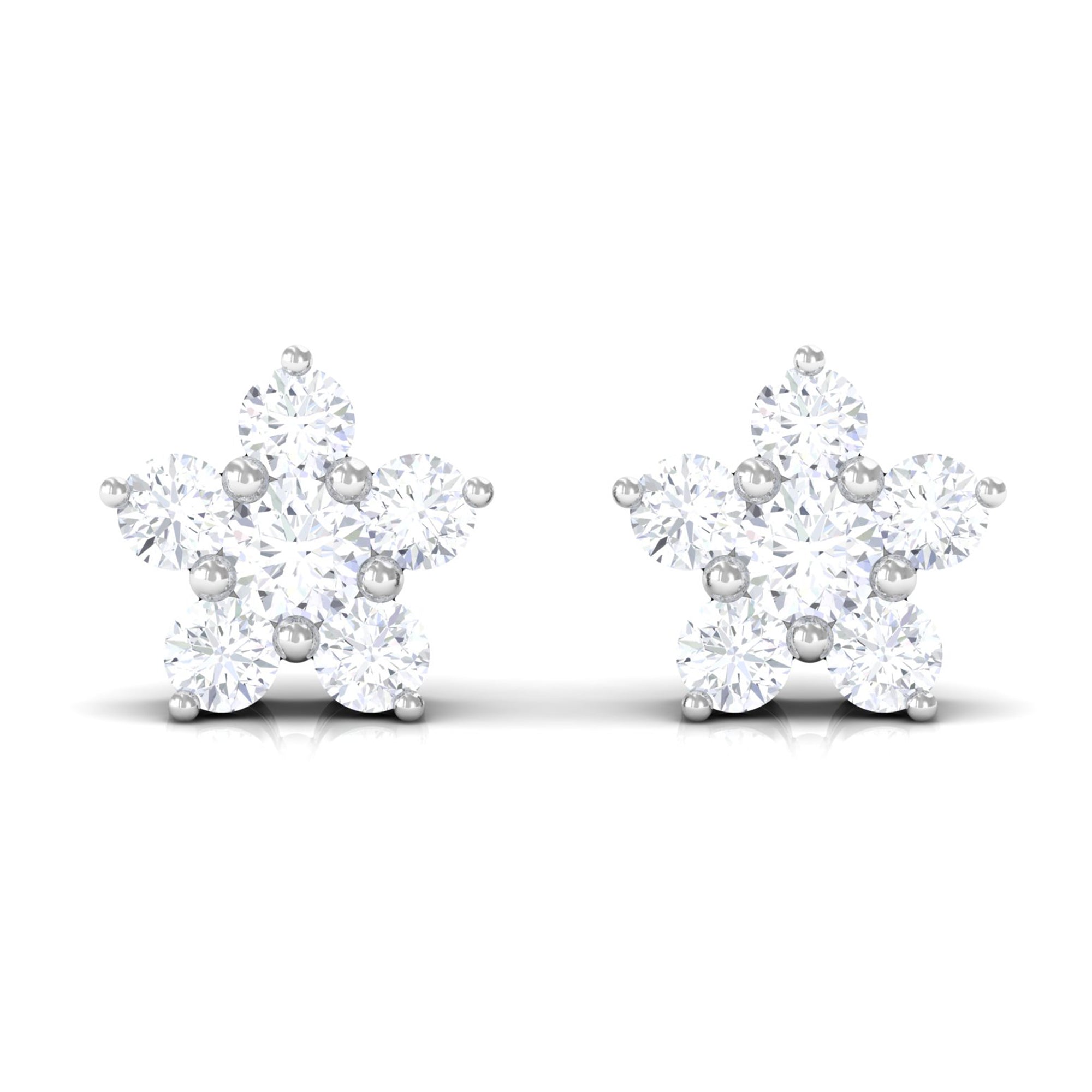 Round Cut Zircon Flower Stud Earrings in Gold Zircon - ( AAAA ) - Quality - Rosec Jewels