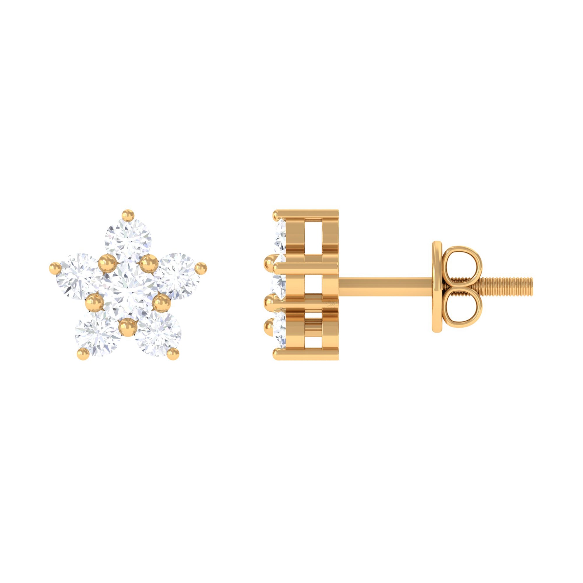 Round Cut Zircon Flower Stud Earrings in Gold Zircon - ( AAAA ) - Quality - Rosec Jewels