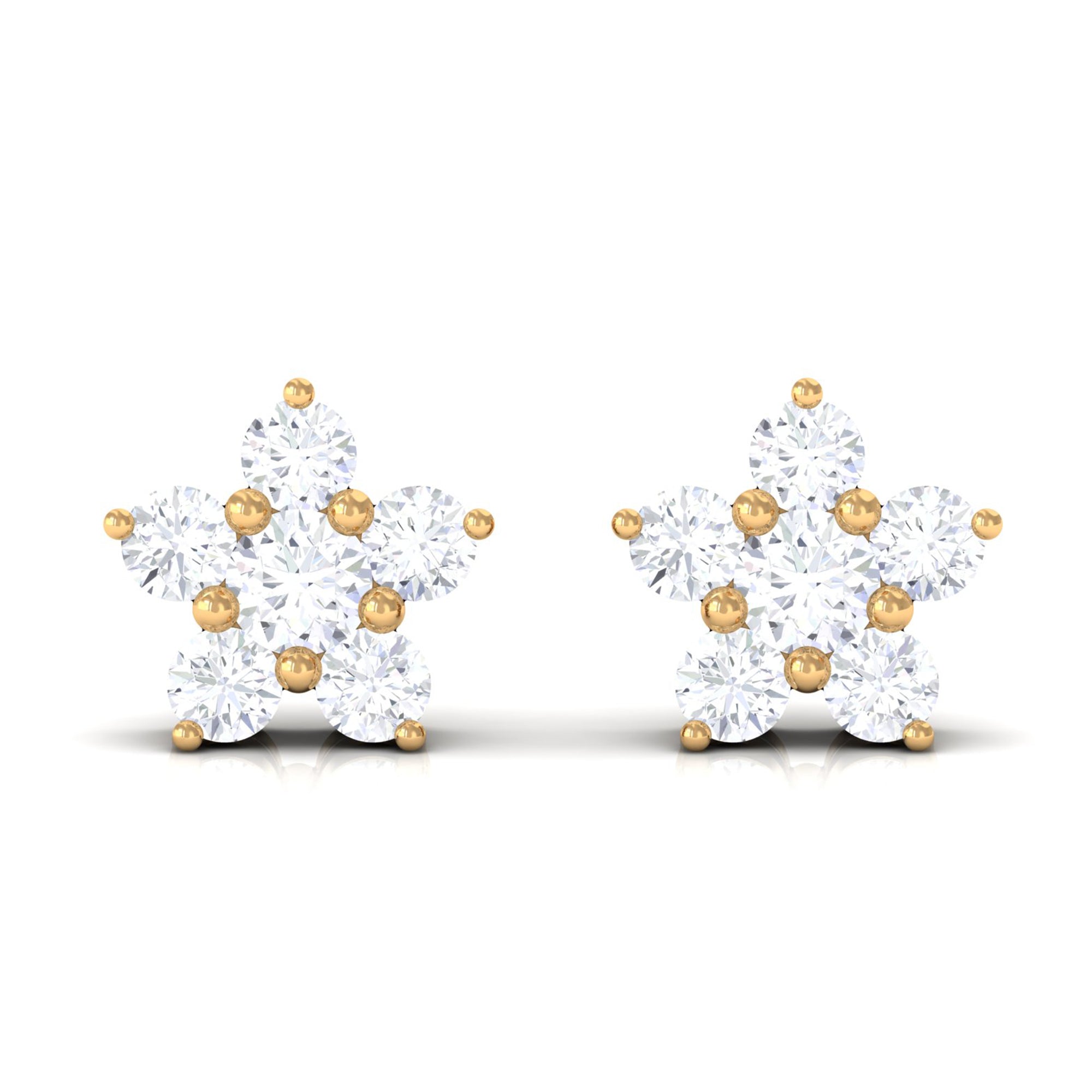 Round Cut Zircon Flower Stud Earrings in Gold Zircon - ( AAAA ) - Quality - Rosec Jewels