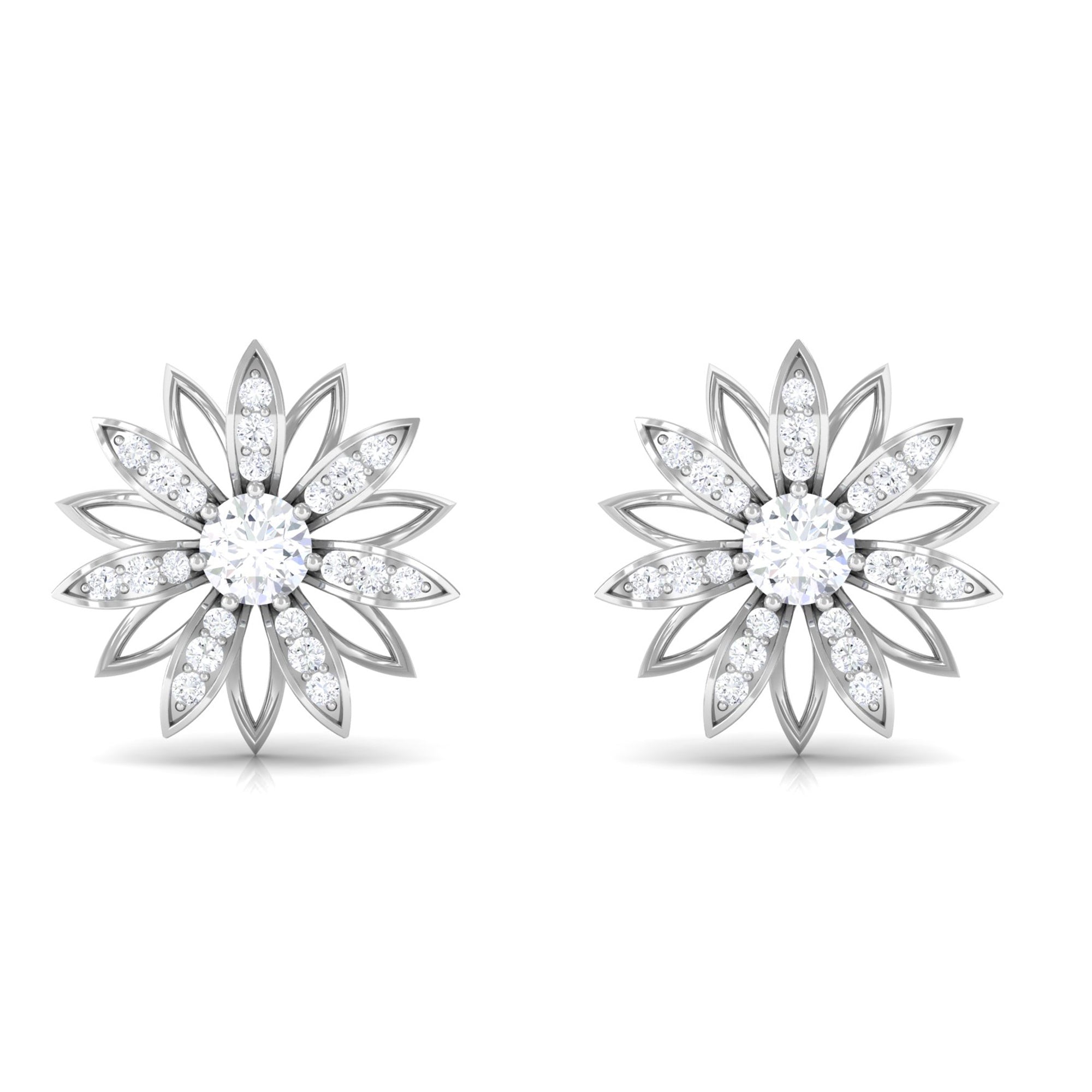 Zircon Flower Screw Back Stud Earrings Zircon - ( AAAA ) - Quality - Rosec Jewels