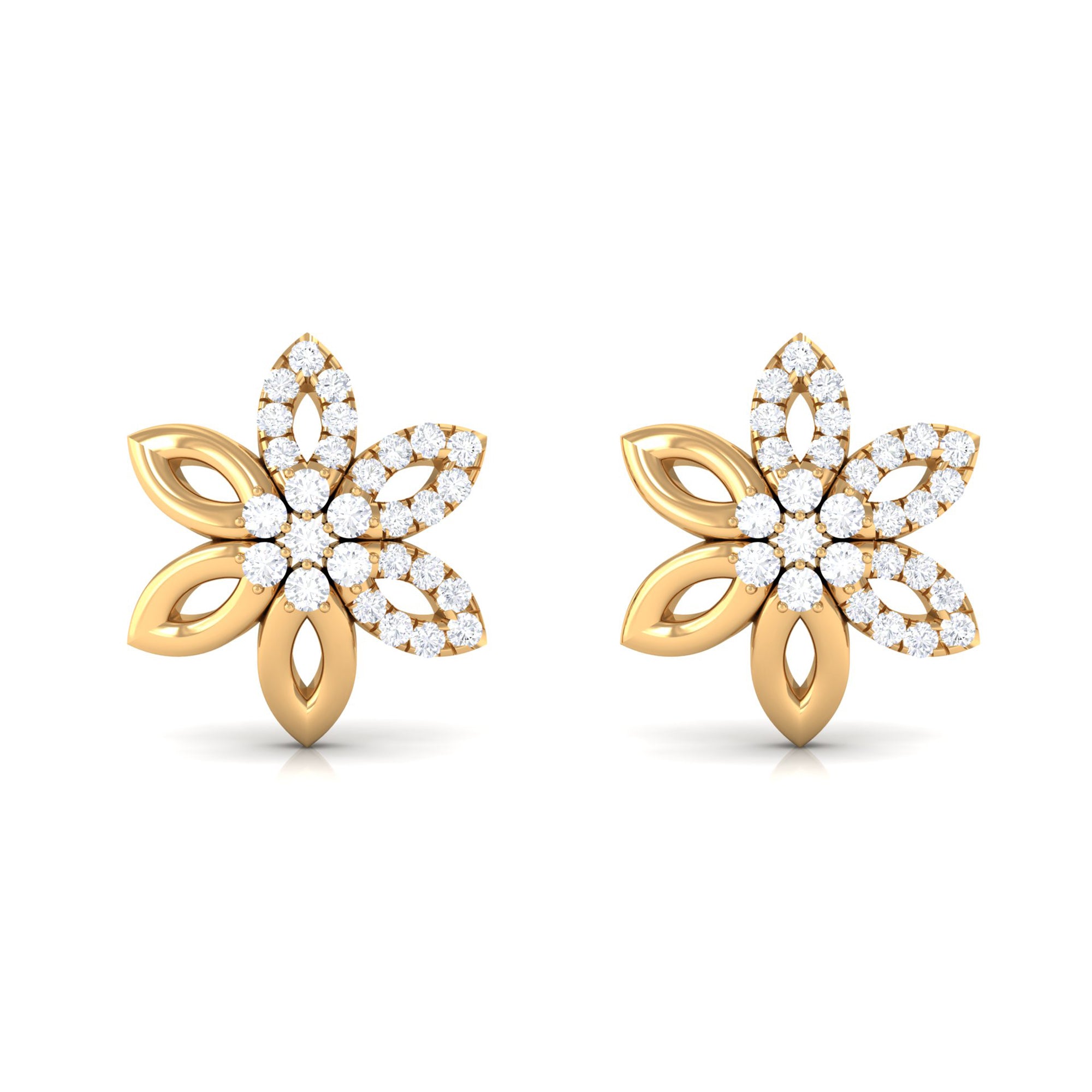 Cubic Zirconia Flower Stud Earrings with Screw Back Zircon - ( AAAA ) - Quality - Rosec Jewels