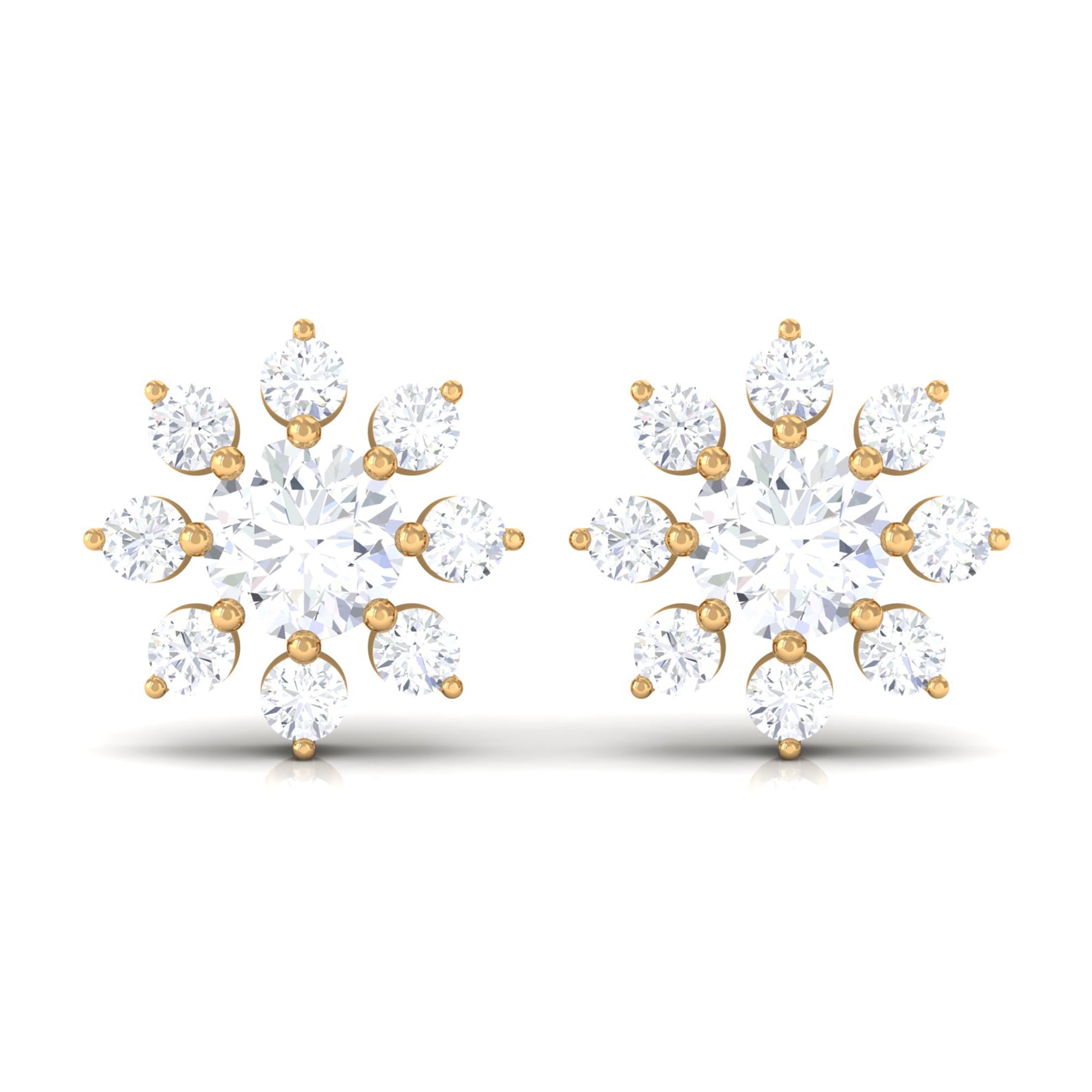 Flower Stud Earrings with Certified Simulated Diamond Zircon - ( AAAA ) - Quality - Rosec Jewels