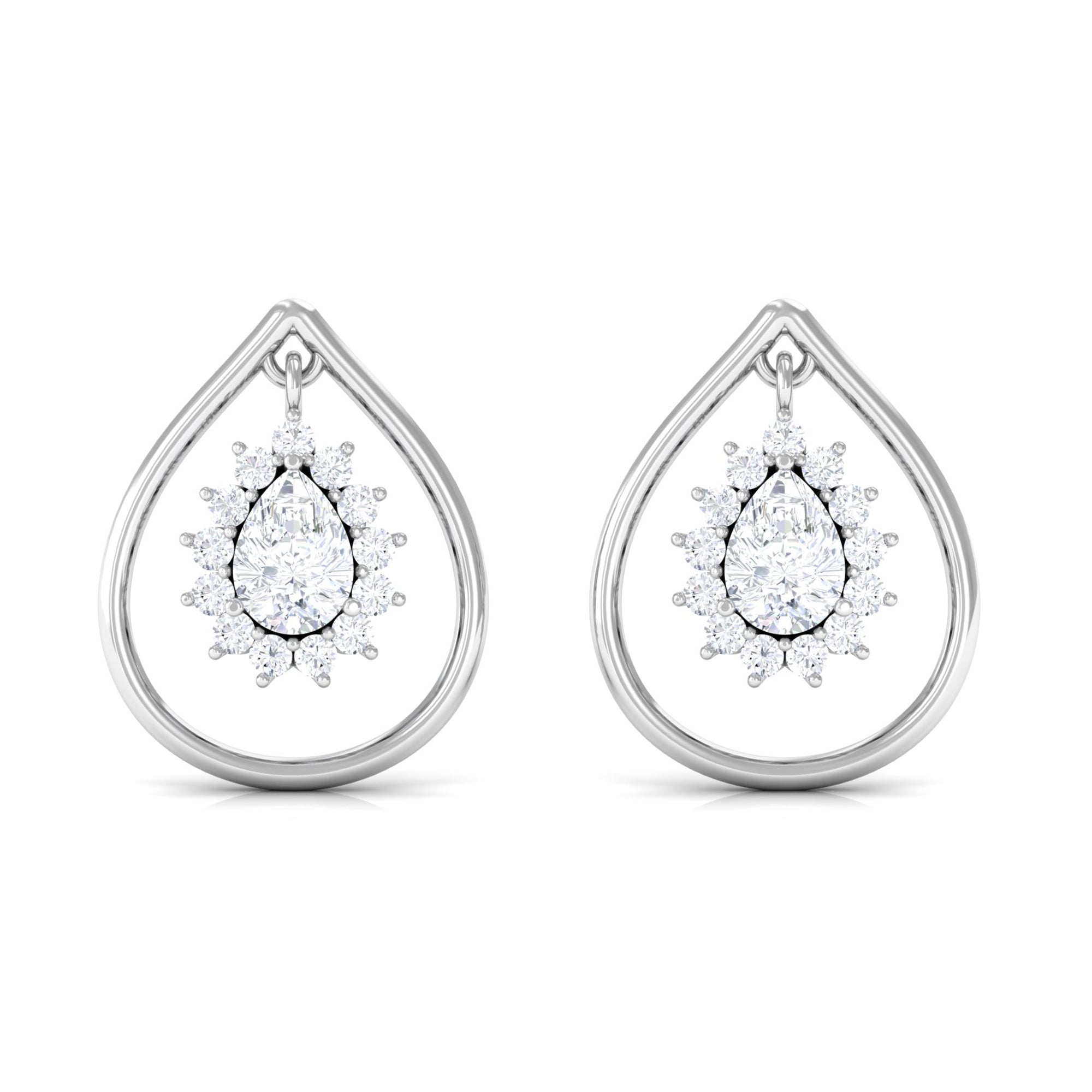 Teardrop Zircon Stud Earrings with Halo Zircon - ( AAAA ) - Quality - Rosec Jewels