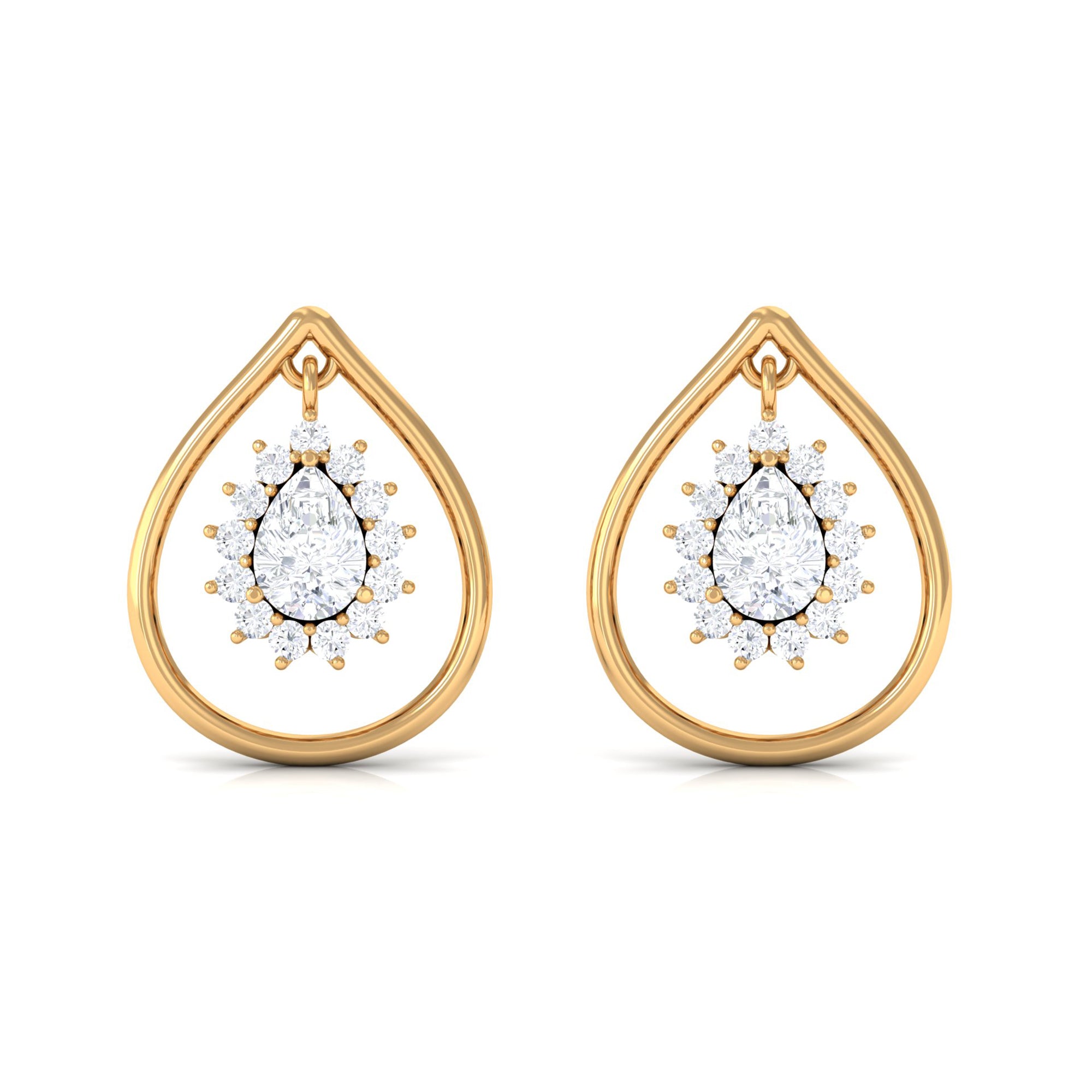 Teardrop Zircon Stud Earrings with Halo Zircon - ( AAAA ) - Quality - Rosec Jewels