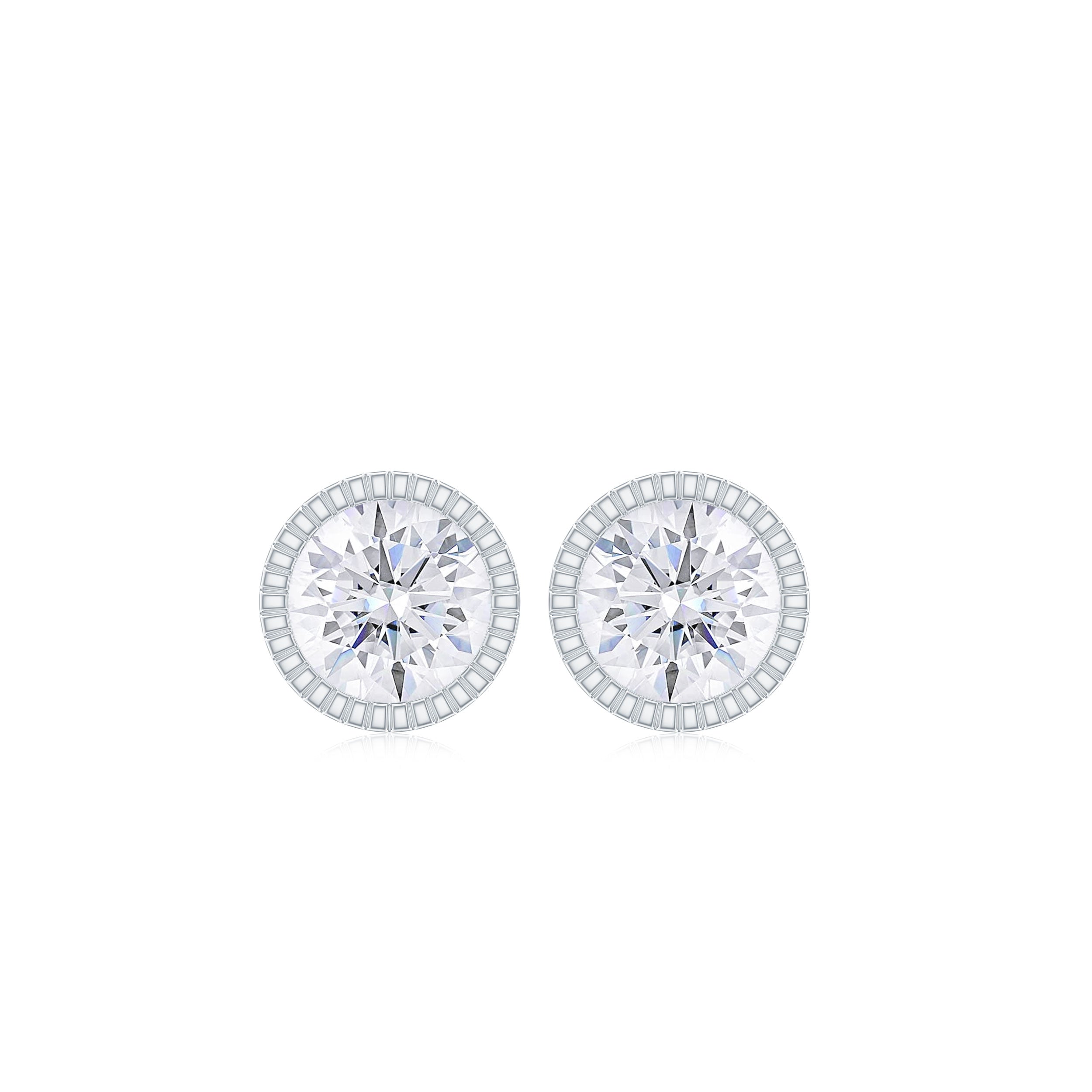 Simple Solitaire Stud Earrings with Round Zircon in Bezel Setting Zircon - ( AAAA ) - Quality - Rosec Jewels