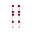 Created Ruby and Diamond Dangle Earrings Lab Created Ruby - ( AAAA ) - Quality - Rosec Jewels