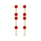 Created Ruby and Diamond Dangle Earrings Lab Created Ruby - ( AAAA ) - Quality - Rosec Jewels