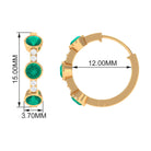 Bezel Set Emerald 3 Stone Hinged Hoop Earrings with Diamond Emerald - ( AAA ) - Quality - Rosec Jewels