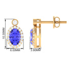 Oval Tanzanite and Diamond Halo Stud Earrings Tanzanite - ( AAA ) - Quality - Rosec Jewels