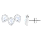 Pear Shape Moonstone Three Stone Bridal Stud Earrings with Diamond Halo Moonstone - ( AAA ) - Quality - Rosec Jewels