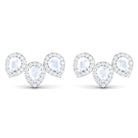 Pear Shape Moonstone Three Stone Bridal Stud Earrings with Diamond Halo Moonstone - ( AAA ) - Quality - Rosec Jewels