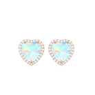 Heart Shaped Ethiopian Opal Stud Earrings with Moissanite Halo Ethiopian Opal - ( AAA ) - Quality - Rosec Jewels