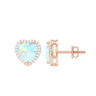 Heart Shaped Ethiopian Opal Stud Earrings with Moissanite Halo Ethiopian Opal - ( AAA ) - Quality - Rosec Jewels