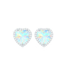 Heart Shaped Ethiopian Opal Stud Earrings with Moissanite Halo Ethiopian Opal - ( AAA ) - Quality - Rosec Jewels