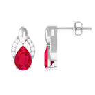 Pear Cut Lab Grown Ruby and Diamond Bridal Stud Earrings Lab Created Ruby - ( AAAA ) - Quality - Rosec Jewels