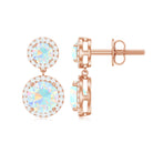 Round Ethiopian Opal and Diamond Halo Dangle Earrings Ethiopian Opal - ( AAA ) - Quality - Rosec Jewels