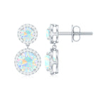 Round Ethiopian Opal and Diamond Halo Dangle Earrings Ethiopian Opal - ( AAA ) - Quality - Rosec Jewels